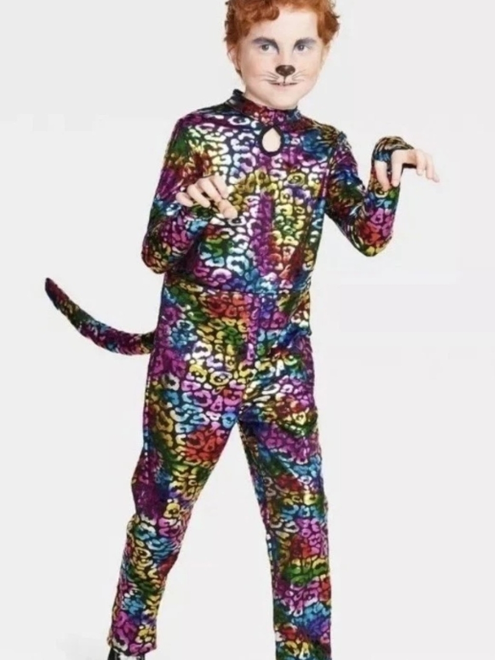 Kids Multicolor Rainbow Leopard Cat Costume Jumpsuit